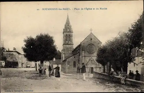 Ak Bourbonne les Bains Haute Marne, Place de l'Eglise et du Marché