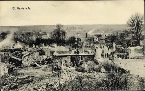 Ak Saint Marie à Py Somme, Kriegszerstörungen, I. WK