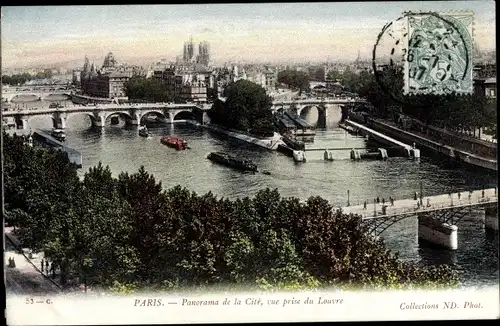 Ak Paris I Louvre, Panorama de la Cite