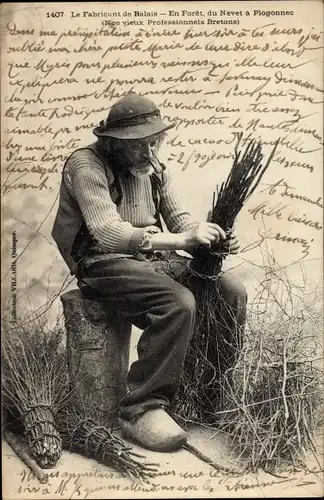 Ak Finistère, Le Fabricant de Balais, en Foret du Nevet à Plogonnec