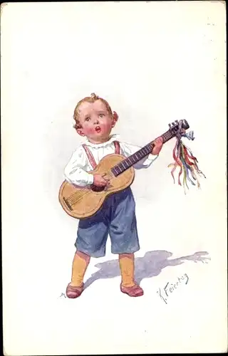 Künstler Ak Feiertag, Karl, Kleiner Junge spielt Gitarre