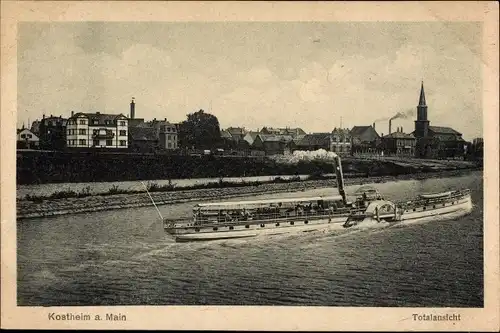 Ak Mainz-Kostheim Wiesbaden in Hessen, Gesamtansicht, Dampfer