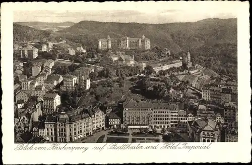 Ak Karlovy Vary Karlsbad Stadt, Pohled na hotel Imperial a mestske divadlo