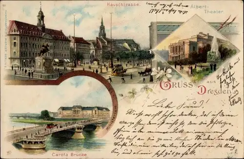 Litho Dresden, Hauptstraße, Albert Theater, Carola Brücke