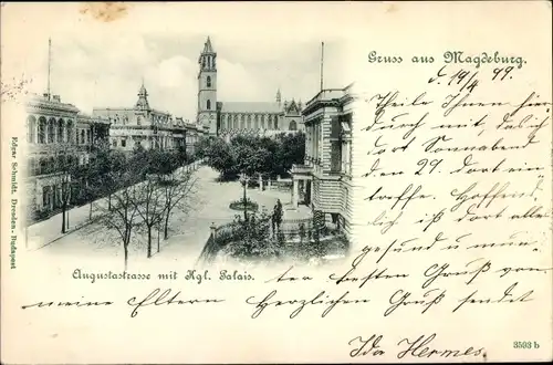 Ak Magdeburg in Sachsen Anhalt, Augustastraße mit Kgl. Palais