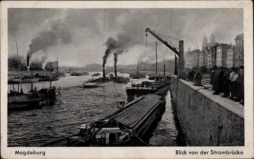 Ak Magdeburg an der Elbe, Blick v. d. Strombrücke