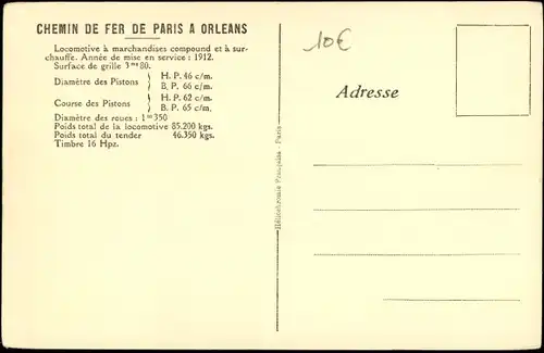 Ak Französische Eisenbahn, Chemin de Fer de Paris a Orleans, Dampflok