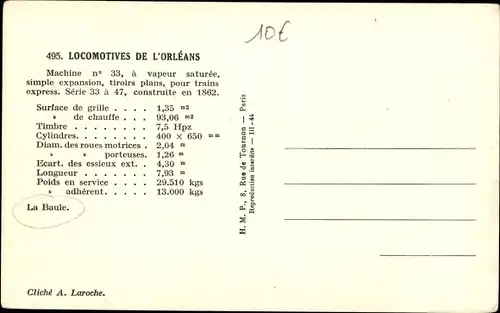 Ak Französische Eisenbahn, Dampflokomotive, Chemin de fer, Locomotives de l'Orléans, Machine No 33