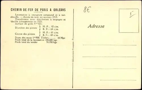 Ak Französische Eisenbahn, Chemin de Fer de paris a Orleans, Dampflok No. 3565