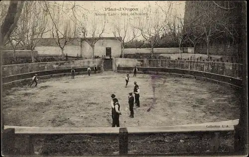 Ak Plan-d'Orgon Bouches du Rhône, Arenes Laty, Jeux de boules