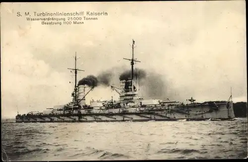 Ak Deutsches Kriegsschiff, SMS Kaiserin, Turbinenlinienschiff