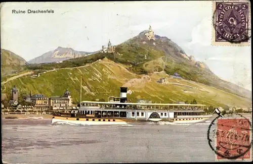 Ak Königswinter am Rhein, Ruine Drachenfels, Salondampfer