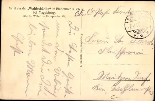 Ak Biederitz Sachsen Anhalt, Gasthaus Waldschänke, G. Weber, Biederitzer Busch