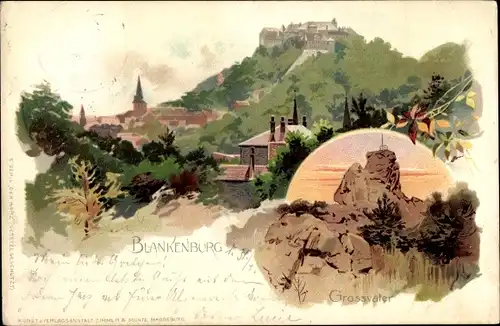 Litho Blankenburg Harz, Blick auf den Ort und den Grossvater