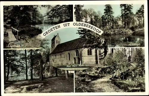 Ak Oldeberkoop Friesland Niederlande, Ned. Herv. Kerk, Molenbosch, Koepelbosch