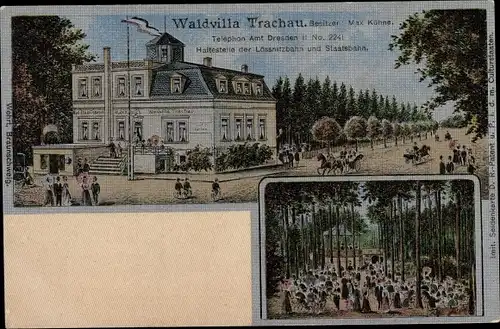 Ak Dresden Trachau, Waldvilla Trachau, Gastwirtschaft, Seidenimitatkarte