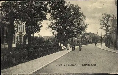 Ak Assen Drenthe Niederlande, Stationsweg