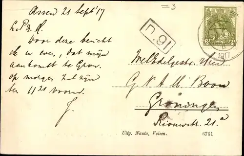 Ak Assen Drenthe Niederlande, Stationsweg