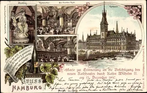Litho Hamburg Mitte Altstadt, Remter, Ratskeller, Rathaus