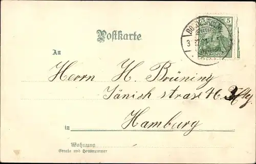 Litho Junge mit Schwein, Geschenke, Winterlandschaft