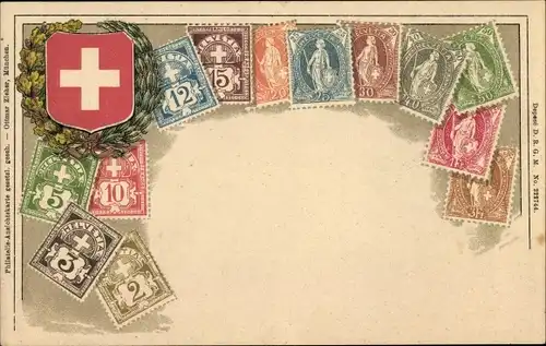 Briefmarken Litho Schweiz, Wappen, Helvetia