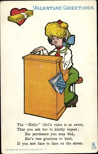 Ak Valentinstag, Telefonistin, Hello Girl
