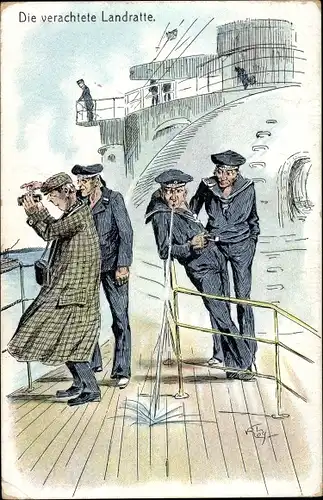 Künstler Ak Die verachtete Landratte, Seeleute
