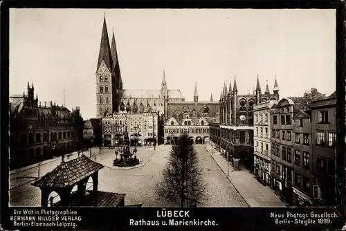 Ak Lübeck in Schleswig Holstein, Rathaus und Marienkirche