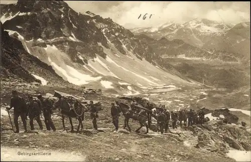 Ak Schweizer Armee, Gebirgsartillerie auf dem Gebirgsmarsch, Artillerie de montagne