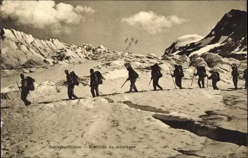 Ak Schweizer Armee, Gebirgsartillerie, Artillerie de montagne, Maschinengewehrschützen, Gletscher