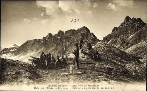 Ak Schweizer Armee, Gebirgsartillerie in Stellung, Artillerie de montagne en position