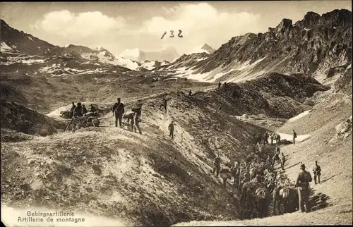 Ak Schweizer Armee, Gebirgsartillerie in Stellung, Artillerie de montagne, position de combat