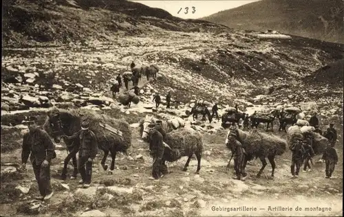 Ak Schweizer Armee, Gebirgsartillerie, Artillerie de montagne, Proviantkolonne, Colonne des vivres