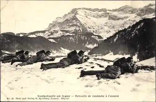 Ak Schweizer Armee, Gebirgsartillerie, Artillerie de montagne, Frontpatrouille am Gegner, Landwehr