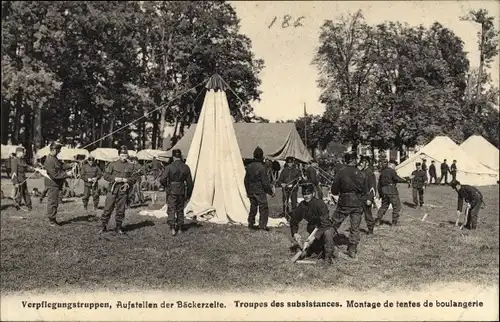 Ak Schweizer Armee, Verpflegungstruppen, Troupes des subsistances, Aufstellen der Bäckerzelte