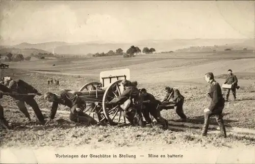 Ak Schweizer Armee, Vorbringen der Geschütze in Stellung, Mise en batterie