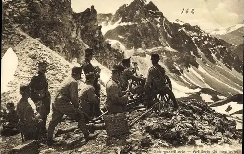 Ak Schweizer Armee, Gebirgsartillerie in Stellung, Artillerie de montagne en position de combat