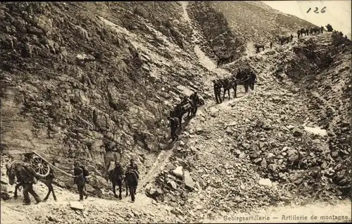 Ak Schweizer Armee, Gebirgsartillerie auf dem Marsch, Artillerie de montagne, Marche
