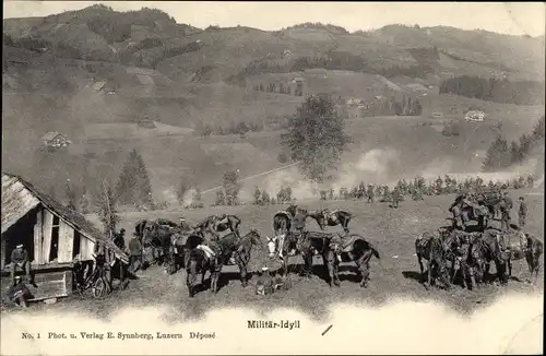 Ak Schweizer Armee, Militär Idyll, Pferde