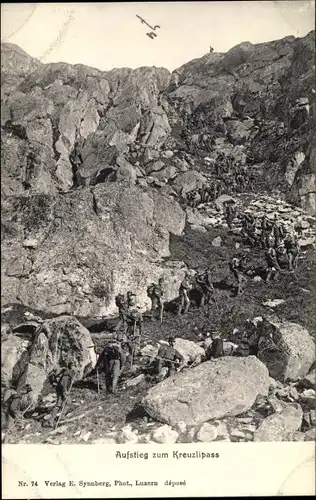 Ak Schweizer Armee, Gebirgsartillerie, Artillerie de montagne, Aufstieg zum Kreuzlipass