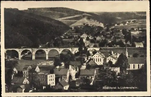 Ak Rödlitz Callnberg Lichtenstein in Sachsen, Blick ins Rödlitztal, Viadukt, Ort