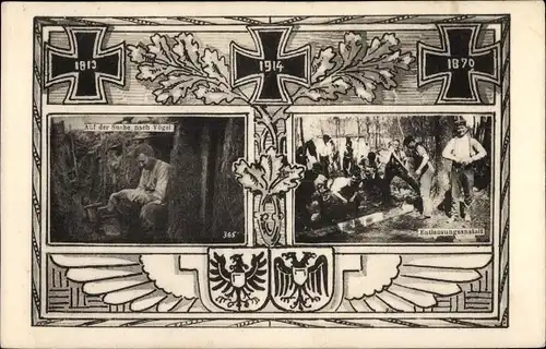 Ak Leben deutscher Soldaten, Auf der Suche nach Vögel, Entlausungsanstalt, Eiserkes Kreuz, Wappen