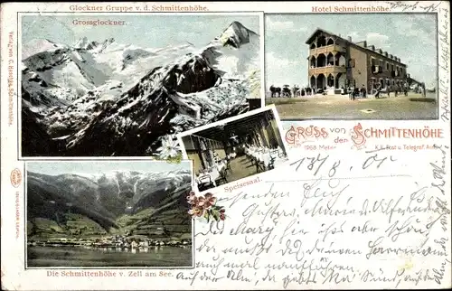 Ak Zell am See in Salzburg, Hotel Schmittenhöhe, Speisesaal, Großglockner