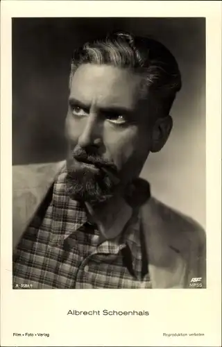 Ak Schauspieler Albrecht Schoenhals, Pfeife, Portrait, kariertes Hemd