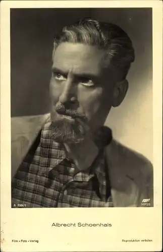 Ak Schauspieler Albrecht Schoenhals, Pfeife, Portrait, kariertes Hemd