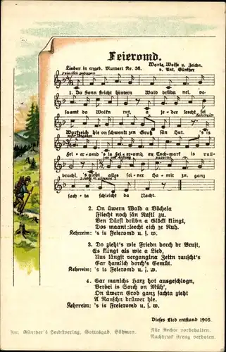 Lied Ak Günther, Anton, Feieromd, Erzgebirgische Mundart Nr 36