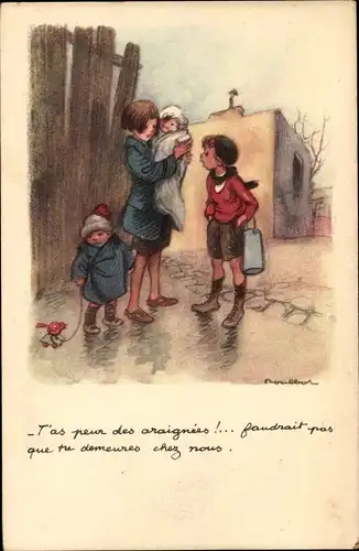 Künstler Ak Poulbot, Franciscque, T'as peur des araignees, Ligue Nationale contre le Taudis