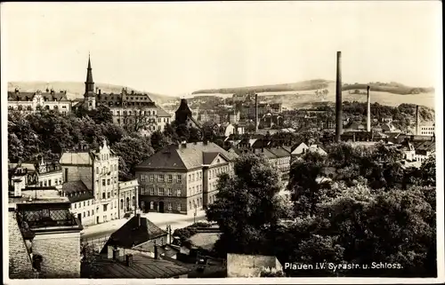 Ak Plauen im Vogtland, Syrastraße und Schloss