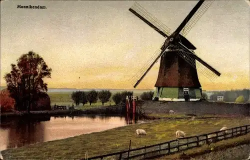 Ak Monnikendam Waterland Nordholland Niederlande, Windmühle