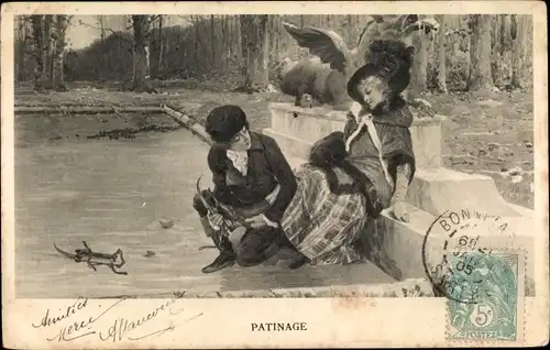 Ak Patinage, zwei Frauen wollen Eislaufen